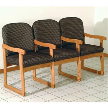 WOODEN MALLET Prairie Three Seat Chair with Center Arms in Medium Oak - Arch Slate DW7-3MOAS